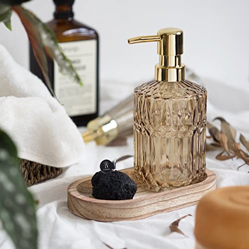 EMPO Clear Glass Soap Dispenser with ABS Plastic Pump, Crystal Lotion Dispensers for Kitchen Sink, Bathroom (Brown) - color: Brown