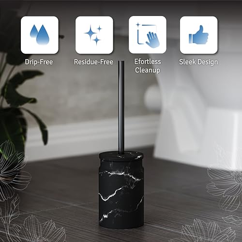 Toilet Brush and Holder Set - Toilet Bowl Brush and Holder with Sturdy Bristles for Thorough Cleaning - Concealed Matte Black Bathroom Accessories Toilet Cleaner Brush for Bathroom - color: Black Marble