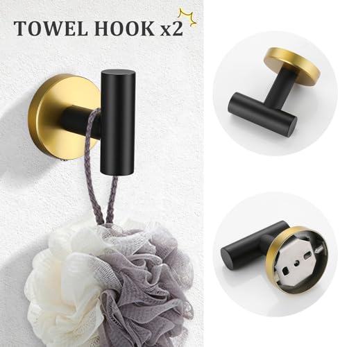 TURS Black and Gold Bathroom Hardware Set 5 Piece, SUS304 Stainless Steel Gold Black Towel Bar Set, 24 Inch Bathroom Accessories Kit Wall Mounted - color: Black&gold