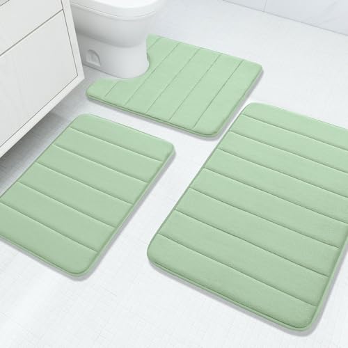 Buganda Memory Foam 3 Pieces Bathroom Rugs Set - Thick Soft Absorbent Bath Mats, Washable Small/Large/Contour Bath Rugs (24" x 16" + 30" x 20" + 24" x 20", Sage Green) - color: Sage Green, size: 24" X 16" + 30" X 20" + 24" X 20"
