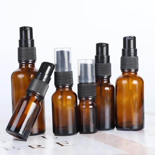 6PCS 30ml/1oz Amber Glass Lotion Pump Bottles Empty Refillable Cosmetic Makeup Travel Size Pump Dispenser Container Jars for Lotion Cream Essential Oils Toiletries