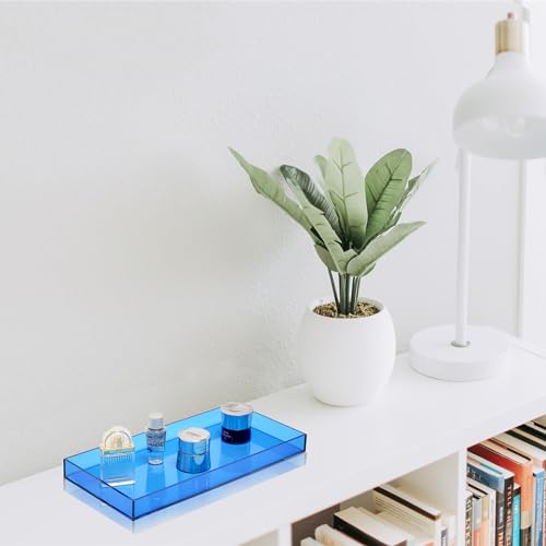 ROYALITA Acrylic Tray Bathroom Tray for Countertop, Guest Towel Holder Tray for Napkin Perfume Jewelry Makeup, Vanity Trays for Soap Dispenser, Aromatherapy, Cup & Candle, Blue - color: Blue