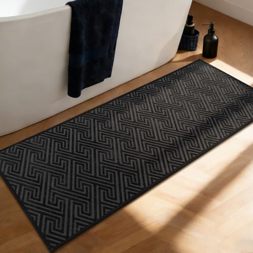 YIHOUSE Black Bathroom Runner Rugs 17"x59", Quick Dry Non Slip Long Bath Rug, Absorbent Machine Washable Thin Bath Mat for Restroom Floor Tub Laundry Room Home Decor - color: Black, size: 1'5" x 4'11" (Rectangular)
