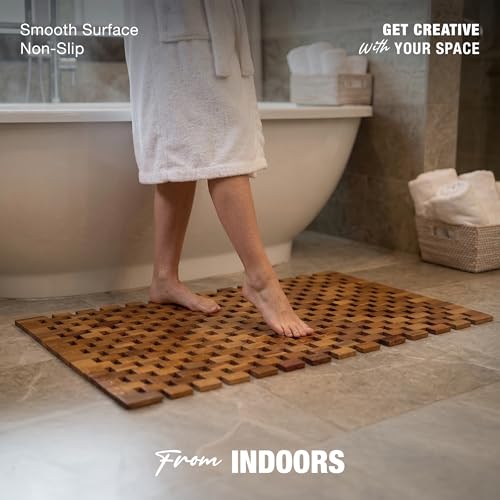 Acacia Wood Bath Mat - Non Slip Sturdy Wooden Shower Mat - Spa, Sauna, Cold Plunge, Camping, Bathroom Décor, Wood Door Mat 20" x 32" - size: 31.5" x 19.7" (Rectangular)