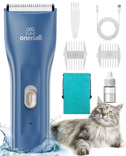 oneisall Pet Clippers for Cat Matted Hair, Quiet Pet Shaver for Cats | Waterproof Cordless Cat Clippers for Matted Long Hair with Storage Bag,Lightweight and Easy to Use for Cat, Pet, Small Dog - color: Blue, size: Standard