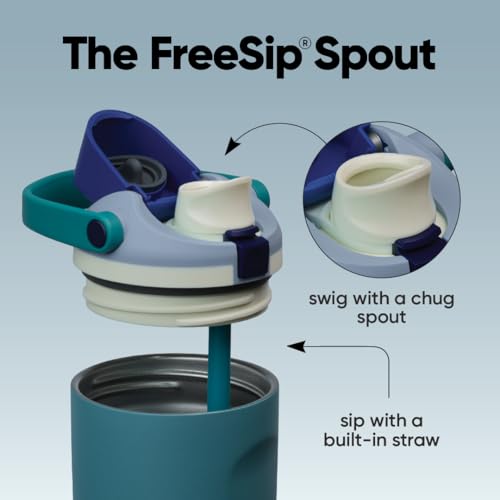 Owala FreeSip Sway Insulated Stainless Steel Water Bottle with Two-Way Spout, Built-In Straw and Bucket Handle, Made for Travel, School, and Sports, 40oz, BPA Free, Leak Proof, Denim - color: Denim, size: 40 Ounces