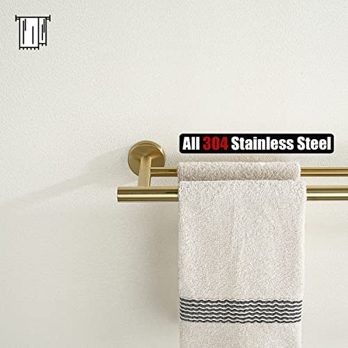 JQK Gold Double Towel Bar, 20.5 Inch 304 Stainless Steel Thicken 0.8mm Towel Rack Bathroom, Towel Holder Brushed Gold Wall Mount, Useable Length 18 Inch 2 Pack, TB100L18-BG-P2 - color: Brushed Gold, size: 20.5 Inch (2 Pack)