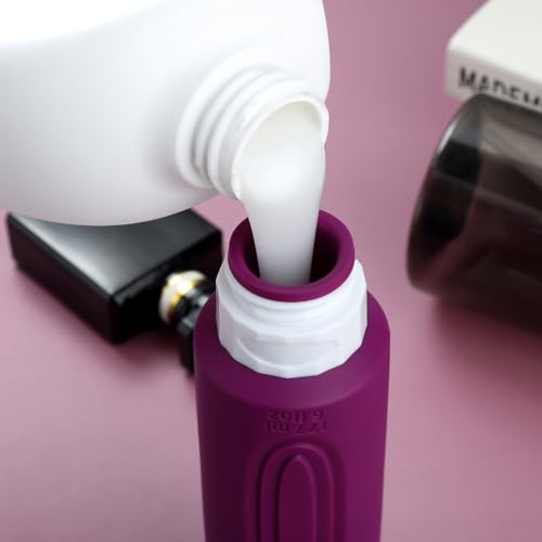 Mrsdry Travel Bottles for Toiletries, Large 6oz Oversize Containers, BPA Free Leak Proof Tubs Refillable Liquid Traveler Accessories with Toiletry Bag for Cometic Shampoo and Lotion Soap (4 Pack) - color: Dark-Purp-6oz