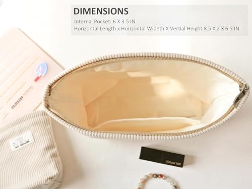 HAPPYHEIDI Large Corduroy Makeup Bag Compartment Cosmetic Toiletry Travel Accessory Pouch Purse Organizer, Soft Creamy Pink - color: LG Creamy Pink Corduroy with Compartment