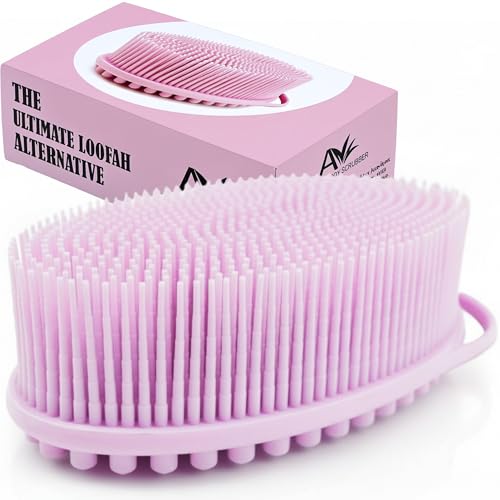 Avilana Premium Silicone Body Scrubber - Trusted Since 2017 - SGS Certified Food Grade Dual Sided Bath Brush, Quick-Dry Exfoliating Loofah Alternative, Massage Brush Sensitive Skin Women Men - color: Pink, size: Massage