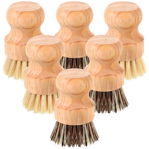 Nuenen 6 Packs Bamboo Dish Scrub Brushes Wooden Scrubbers Set Kitchen Dishwashing Scrubber with Natural Sisal Bristles for Iron Pot Pan Sink (Sisal and Coconut Palm) - size: Sisal and Coconut Palm