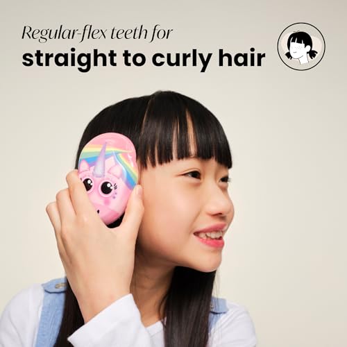 Tangle Teezer Original Detangler Mini Hair Brush for Kids, Rainbow Unicorn | Travel-size detangling hair brush, gentle on tender scalps; detangles wet or dry hair with no tugging, great for kids - color: Rainbow The Unicorn, size: Mini