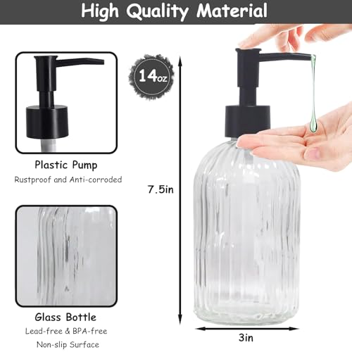 Clear Glass Soap Dispenser with Black Plastic Pump, 13.5oz Refillable Liquid Hand Soap Dispenser, Lotion Dish Soap Dispenser for Modern Home Decor, Bathroom, Kitchen Countertop, Hotel - color: Clear