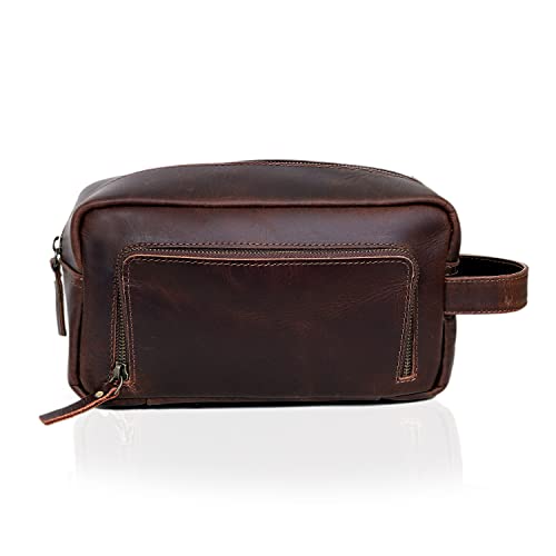 Men's Toiletry Bag Leather Travel Toiletry Bag Dopp Kit for Men Shaving Bag for Travel Accessories 101 YEAR QUALITY REPLACEMENT WARRENTY - color: Dark Chocolate Brown