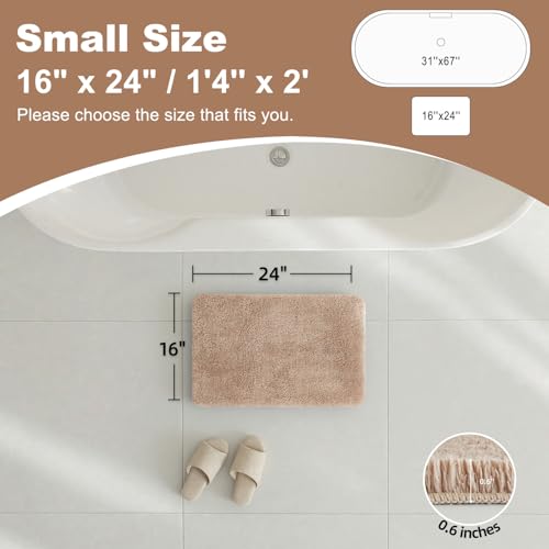 TYUU Beige Bathroom Rugs, Ultra Soft Bath Rugs Non Slip Washable, Super Absorbent Quick Dry Small Bath Mat with Rubber Backing for Bathroom Floor, Shower, or Sink, Beige 16" x 24" - color: Beige, size: 16" x 24"