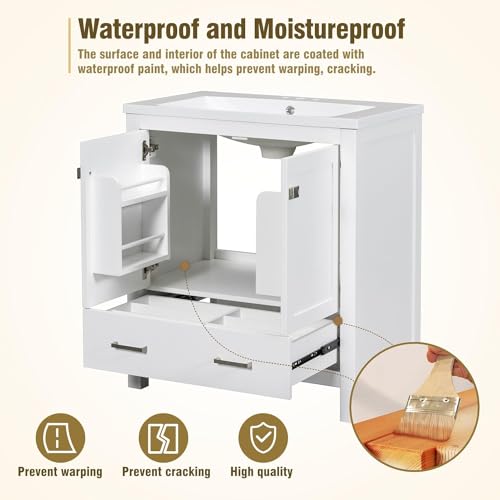 Linique 30" Modern Bathroom Vanity with Sink Combo Set, Solid Wood Frame Bathroom Storage Cabinet with 2 Soft Closing Doors and a Drawer, Multifunctional Storage, White - color: White