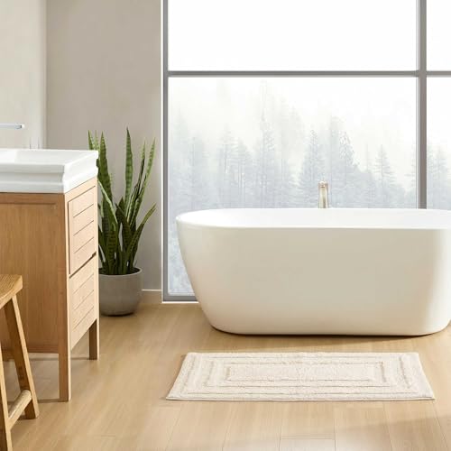 Eddie Bauer - Bathroom Rug, 100% Soft Plush Tufted Cotton Bath Rug, Highly Absorbent, Quick-Dry, and Skid-Resistant Backing (Logan Beige, 24" x 40") - color: Beige, style: 24" x 40"