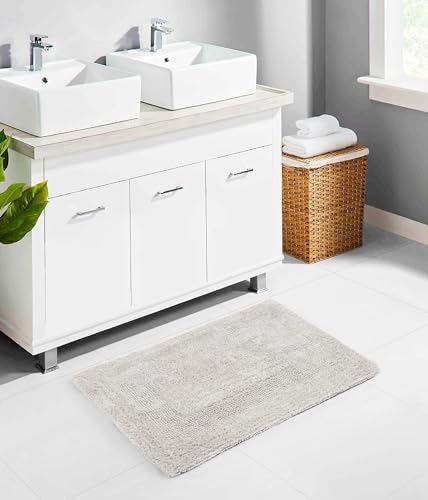 COTTON CRAFT Luxurious Bath Mat Rug - Set of 2 Reversible Heavyweight Step Out Bath Mats for Bathroom Floor, Tub and Shower - Pure Cotton Soft Plush Absorbent Tufted Racetrack Mat - 17 x 24 - Platinum - color: Platinum, size: 17x24 Inches