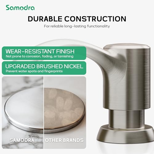 SAMODRA Built-in Kitchen Sink Soap Dispenser with Extension Tube Kit - Brushed Nickel Finish, Leak-Proof Design, No Top Refill Required (39" Tube) - color: Brushed Nickel, style: 39" Tube