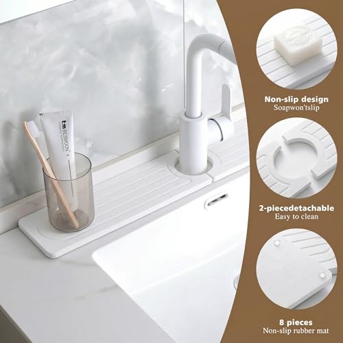 Diatomite Faucet Mat for Kitchen Sink, Quick-Dry Stone-Like Sink Mat, Flat Lay Absorbent Countertop Drying Mat for Faucet Area, Hard Diatomite Mat, White, 15.8 x 4 in - color: White-D2