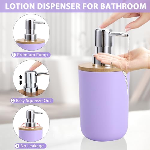 iMucci Bathroom Accessories Set 5Piece Light Purple Bathroom Sets, Toothbrush Holder, Toothbrush Cup, Lotion Soap Dispenser, Soap Dish and Qtip Holder Bathroom Decor - style: Light Purple