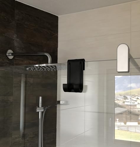 NELI Set of 2 Glass Wall Hooks, Shower Screen & Door Hooks (Black) - color: Black