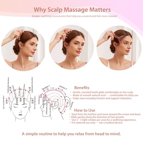 3pcs Scalp Massage Tool Head Massager Gua Sha Comb for Face/Neck/Body/Eye Massage, Promote Lymphatic Circulation Gifts,Pink Resin,Prop 65 Tested Quality - color: Light Pink