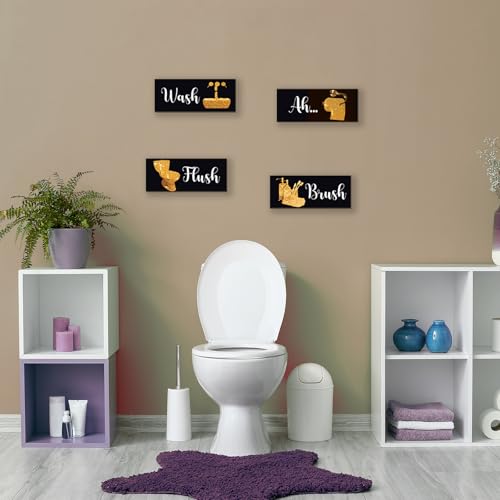 4 Pcs Gold Bathroom Decor Funny Gold Wall Decor Wooden Black Yellow Bathroom Accessories Modern Funny Glitter Signs for Home Toilet Decoration(10x4") - color: Gold, size: 10 X 4 Inch