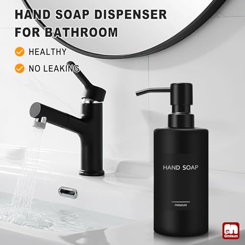 GMISUN Black Soap Dispenser, Hand Soap Dispenser Bathroom, Hand and Dish Dispenser Set for Kitchen, 12 fl oz/350ml Glass Liquid Soap and Lotion Dispensers with Stainless Steel Pump, 2 Pack Refillable - color: Black Bottle + Black Pump, size: 2 Pack - 12oz