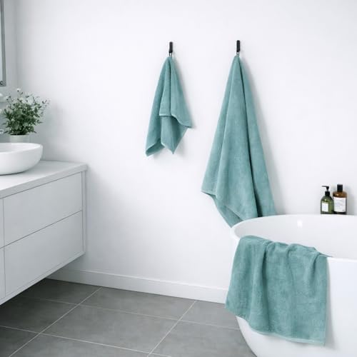 SEMAXE 8-Piece Cotton Bath Towel Set with Hanging Loops for Bathroom, Blue | Complete starter set for daily showers, sink-side use, small bathrooms, and guest baths, OEKO-TEX certified, easy care - color: A04: Blue