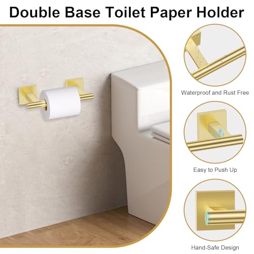 10 Pieces Brushed Gold Towel Bar Set, Double Dase Toilet Paper Holder Bathroom Hardware Set, 23.6 Inch Stainless Steel Towel Rack for Bathroom Wall Mounted - color: Brushed Gold, size: 10pieces B