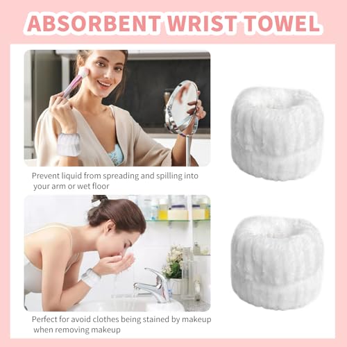 WSYUB Spa Headband and Wristband Set, Face Wash Headband, Makeup Skincare Headbands Wrist Bands for Washing Face, White - color: White