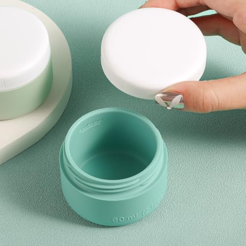 kuangre Travel Containers for Toiletries, Silicone Cream Jars BPA-Free, Leak-proof 3oz Travel Size Containers, Portable Size Silicone Jars with Lid for Cosmetic Face Hand Body Cream (4 Pack) - color: Mint, size: 3 Ounces