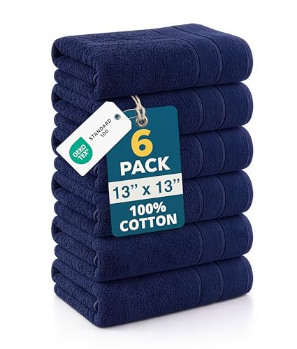 Casa Platino Cotton Washcloths - Pack of 6, (13"x13") - Wash Cloth Set for Bathroom - Durable Reinforced Stitching, Quick Dry, Softer & Highly Absorbent - Wash Cloths for Your face - Navy Blue - color: 04: Navy, size: 6 Piece Wash Cloth