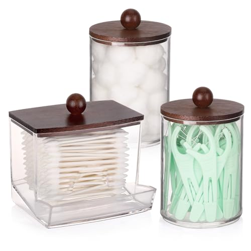 Tbestmax Qtips Holder Dispenser, 10 Cotton Ball/Swabs Storage Containers, Apothecary Jars for Bathroom Organizer Bambooo Lids - color: Group A-red brown