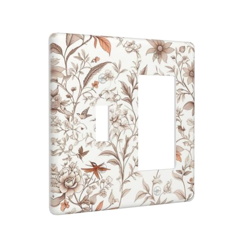 Light Switch Cover Plate Boho Floral Beige Flower And Leaf Botanical 2 Gang Combo Wall Plates Toggle Rocker Decorative Switch Plates and Outlet Covers for Bathroom Bedroom Decor - color: Boho Floral Beige Flower And Leaf Botanical, size: 1 Toggle 1 Rocker