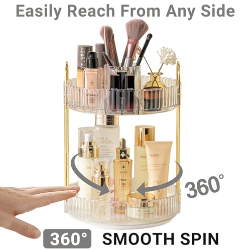 Asayuee 360 Rotating Makeup Organizer,2 Tier Large Capacity Make Up Organizers and Storage,Skincare Perfume Vanity Organizers,Bathroom Cosmetics Storage Organizer Countertop(Clear) - color: White, size: New-2 Tier