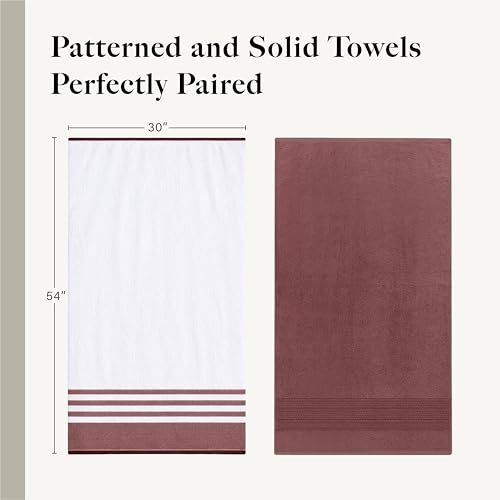 Modern Threads 6-Piece Towel Set – 100% Cotton, Quick Dry, Ultra Absorbent – Includes 2 Bath, 2 Hand, 2 Washcloths (White/Reinhart Rose) - color: Rose, style: Classic Stripe