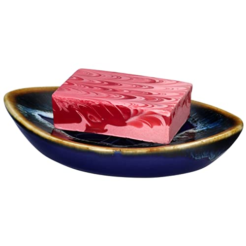 Ceramic Soap Dish with Self Draining Tray for Bar Soap, Bathroom, Kitchen (Blue No.2) - color: Blue No.2