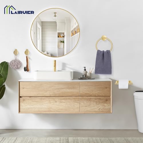 Lairuier Brushed Gold Towel Holder Set Include Double Bases Toilet Paper Holder,Towel Ring and 2 Towel Hooks Stainless Steel Wall Mounted Bathroom Hardware Accessories Set - color: Brushed Gold, size: Set B