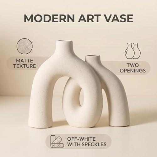 CEMABT Modern Nordic Boho Vase Set - Elegant Beige Matte Ceramic Vase for Living Room, Bookshelf, Mantel, Entryway Table & Console Decor | Home Decor Shelf Decorations Easter Gift - color: Beige-1