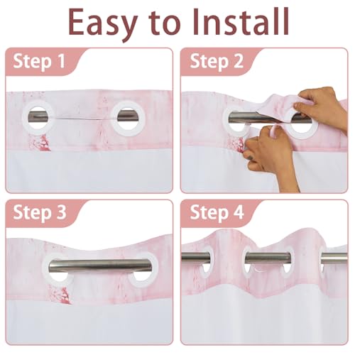No Hook Floral Shower Curtain and Liner Set 71x74inch | Pink Poppy Flower Pattern, Modern Waterproof Fabric Breathable Mesh Top Bath Curtain for Farmhouse Bathroom, Hotel Decor - color: Pink
