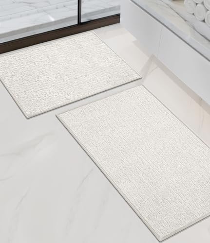 chakme Bathroom Rug Sets 2 Piece, Ultra Thin Quick Dry Bath Mat Set, Absorbent Bath Mat for Bathroom Non Slip Machine Washable, (White, 2 Piece) - color: White, size: 2Piece