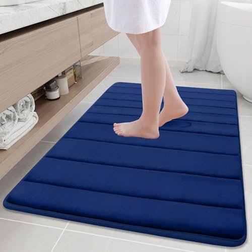 Buganda Memory Foam Bath Mat, 40" x 32", Ultra Soft Bathroom Rugs, Water Absorbent and Machine Washable Bath Rug Runner for Bathroom, Shower, and Tub, Navy Blue - color: Navy Blue, size: 40" X 32"