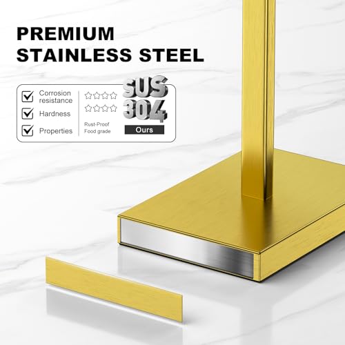 Brass Gold Toilet Paper Holder Stand，Stainless Steel Toilet Paper Holder Free Standing，Stable Weighted Base Floor Tissue Roll Holder for Bathroom，Modern Pivoting Toilet Paper Stand - color: Brass Gold
