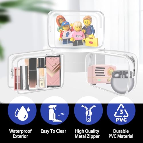 YedsIntu 16 Pieces Small Clear Makeup Bag PVC Zippered Pouches, TSA Approved Toiletry Bag for Travel, Waterproof Cosmetics Bag Vinyl Plastic Organizer Case for Vacation Bathroom - color: White-S