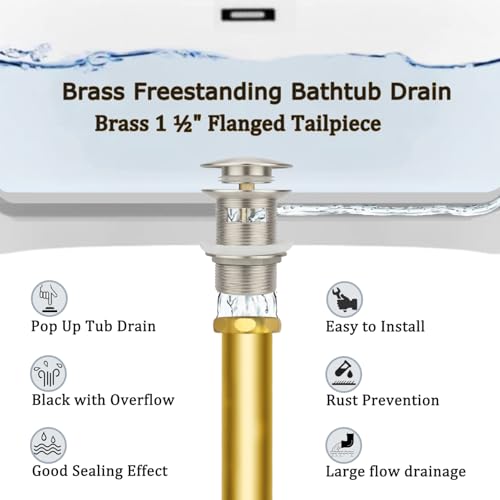 Free Standing Tub Drain Kit, Freestanding Tub Drain, Pop-Up Freestanding Bathtub Drain Stopper, Compatible with Freestanding Bathtub Drain Rough-in Kit (Brushed Nickel) - color: Brushed Nickel