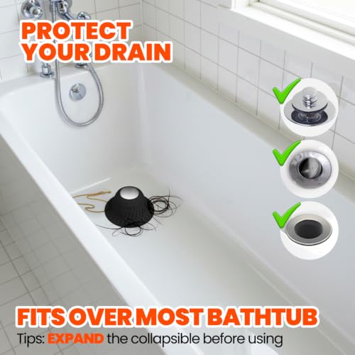 Shower Drain Hair Catcher - Bathtub Drain Cover Foldable Silicone，Shower Drain Protector for Pop-Up and Regular Drains of Shower,Tub, Bathroom, Sink, Silver-Black - color: Silver-black