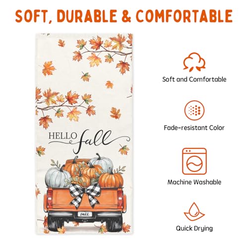 Fall Hand Towels for Bathroom Pumpkin Thanksgiving Harvest | 14.4x28.3 Inch，Set of 2 ，Polyester Cotton，Breathable，Skin-Friendly，for Autumn Holiday Kitchen Hotel Gym Spa Decor - color: Fall Pumpkin