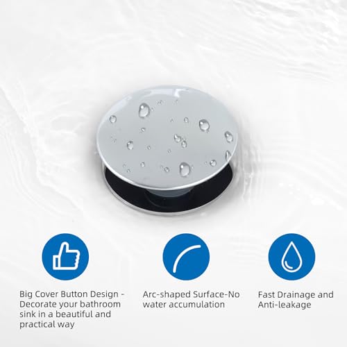 Universal Metal Bathroom Sink Stopper, Pop-Up Hair Catcher Strainer, Chrome | Large Cover Cap, Sink Drain Strainer with Detachable Double Filter, Drain Plug Fits 1.1"-2.36" US Basin, Brass Bounce Core - color: Chrome